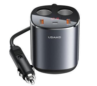 Rozdzielacz gniazda zapalniczki USAMS CC151TC01 2xUSB-A USB-C 245W Szary