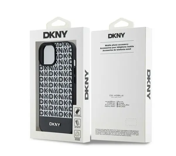 DKNY Leather Printed Pattern Metal Logo MagSafe do iPhone 15 Pro Czarny