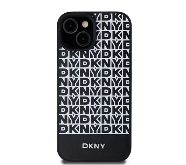 DKNY Leather Printed Pattern Metal Logo MagSafe do iPhone 15 Pro Czarny