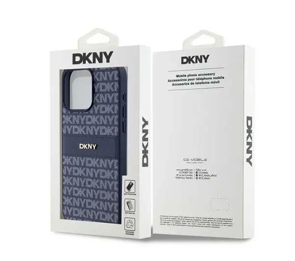 DKNY Hardcase Leather Mono Stripe & Metal Logo do iPhone 15 Pro Max Niebieski