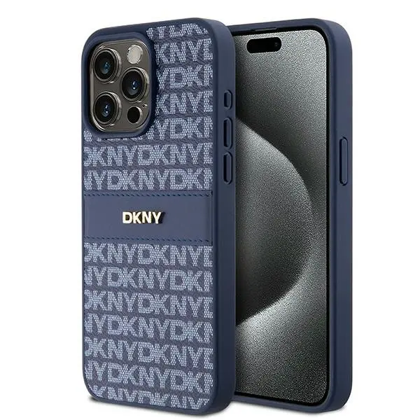 Etui DKNY Hardcase Leather Mono Stripe & Metal Logo do iPhone 15 Pro Max Niebieski
