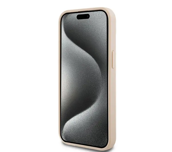 DKNY Hardcase Leather Mono Stripe & Metal Logo do iPhone 15 Plus Różowy