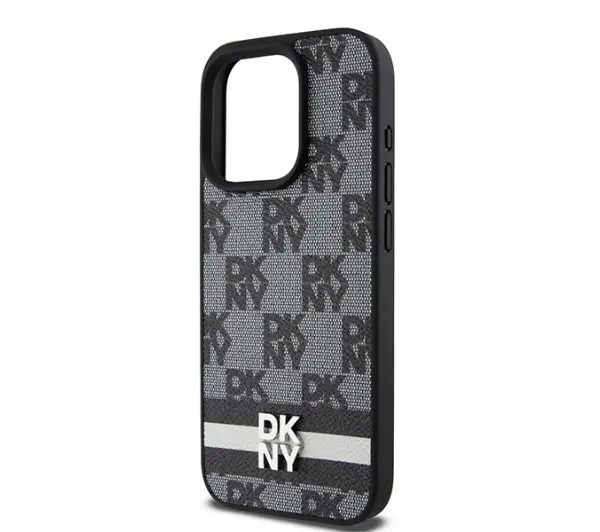 DKNY Leather Checkered Mono Pattern & Printed Stripes do iPhone 15 Pro Max Czarny