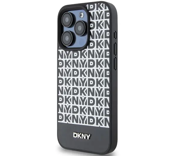 DKNY Leather Printed Pattern Metal Logo MagSafe do iPhone 15 Pro Max Czarny