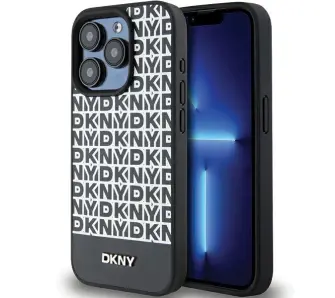 Etui DKNY Leather Printed Pattern Metal Logo MagSafe do iPhone 15 Pro Max Czarny