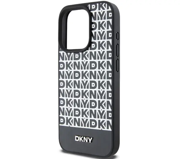 DKNY Leather Printed Pattern Metal Logo MagSafe do iPhone 15 Pro Max Czarny