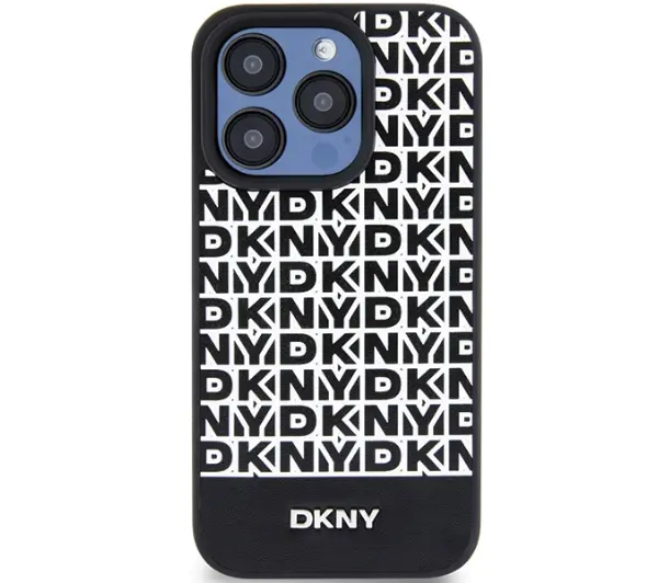 DKNY Leather Printed Pattern Metal Logo MagSafe do iPhone 15 Pro Max Czarny