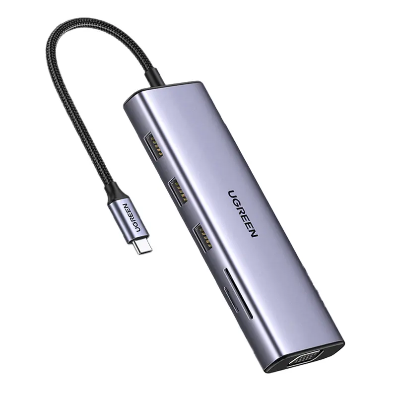 Hub USB UGREEN 10w1 Revodok CM498 3x USB-A 3.0 HDMI VGA RJ45 SD/TF AUX3.5mm PD Converter Szary