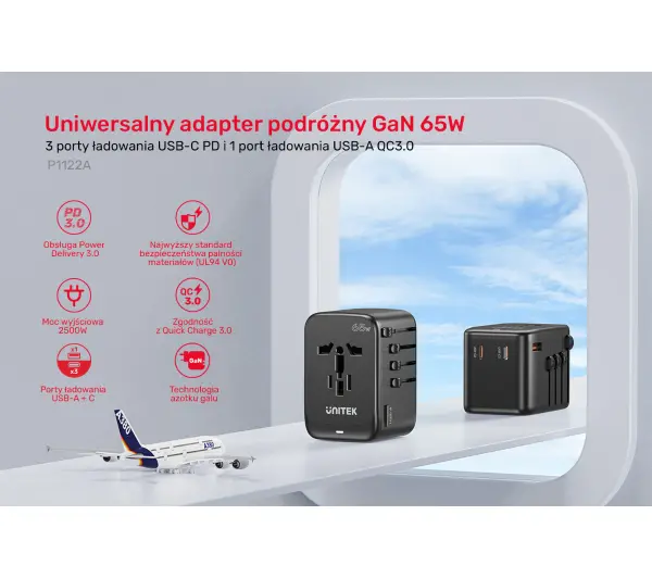 Unitek P1122ABK01 EU/US/UK/AUS PowerDelivery 65W
