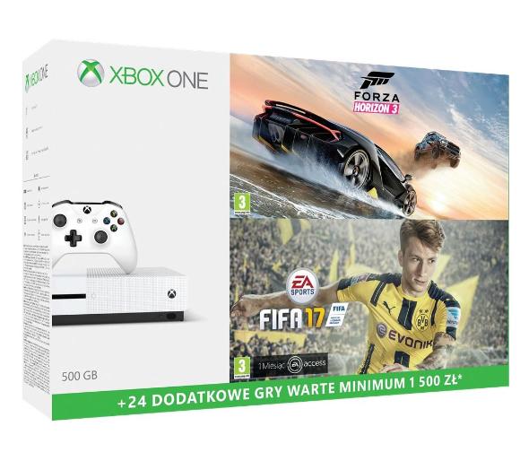 konsola Xbox One S Xbox One S 500GB + FIFA 17 + Forza Horizon 3 + XBL 6 m-ce