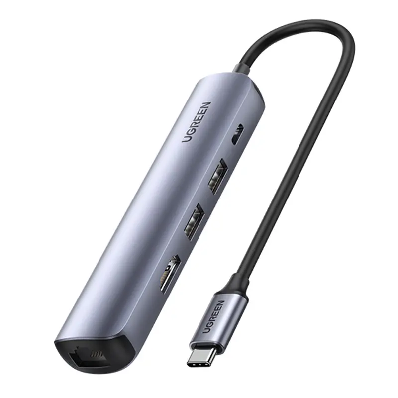 Hub USB UGREEN Revodok CM418 USB-C do 2x USB HDMI 4K 30 Hz RJ45 1Gbps PD 100W Szary