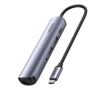 Hub USB UGREEN Revodok CM418 USB-C do 2x USB HDMI 4K 30 Hz  RJ45 1Gbps PD 100W Szary