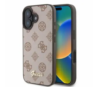 Guess Peony Script MagSafe do iPhone 16 Brązowy