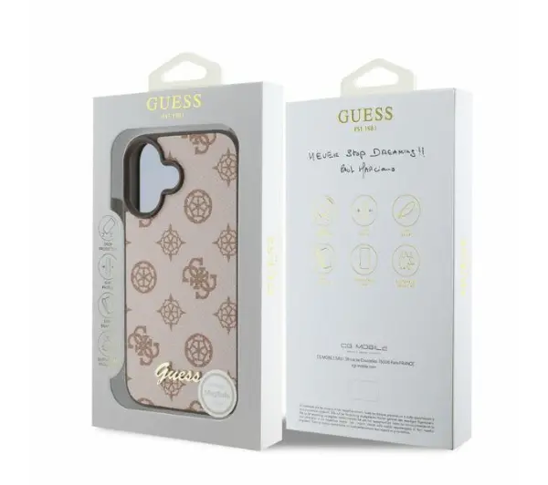 Guess Peony Script MagSafe do iPhone 16 Brązowy