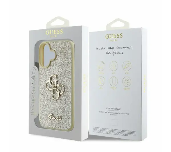 Guess Fixed Glitter Big 4G do iPhone 16 Złoty