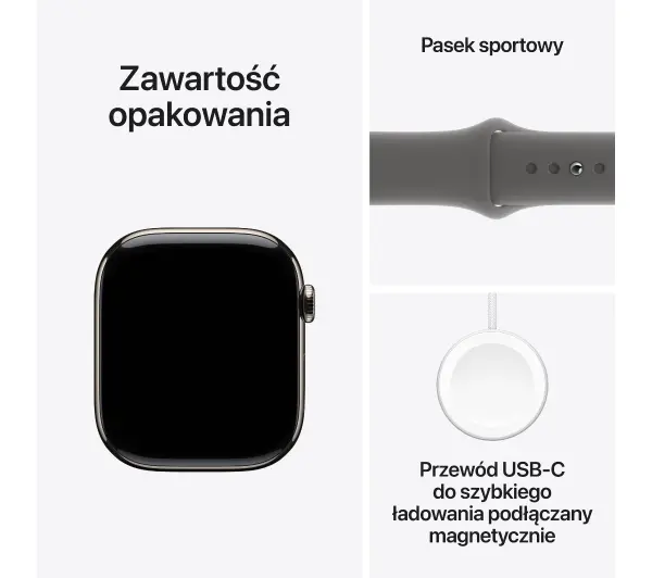 Apple Watch Series 10 GPS AI + Cellular AI 46mm z tytanu w kolorze naturalnym pasek sportowy górska szarość S/M - Kup na Raty - RRSO 0%