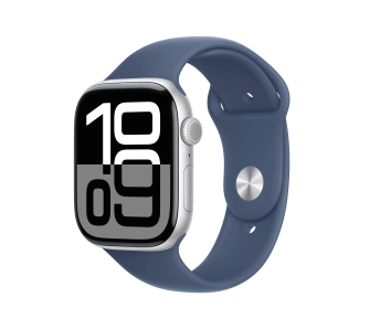 Apple Watch Series 10 GPS AI 42mm z aluminium srebrny pasek sportowy denim S/M