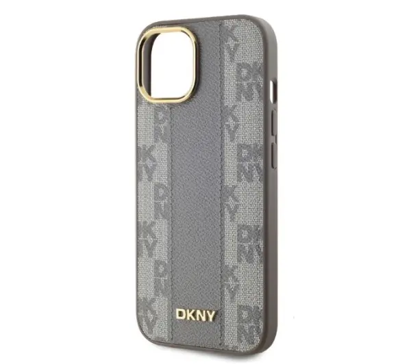DKNY Leather Checkered Mono Pattern MagSafe do iPhone 15 Beżowy