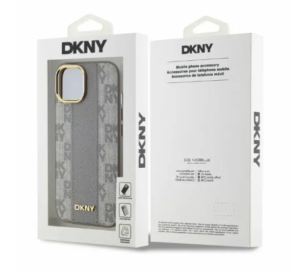 DKNY Leather Checkered Mono Pattern MagSafe do iPhone 15 Beżowy