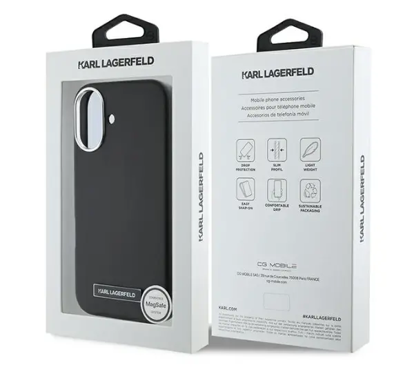 Karl Lagerfeld Monogram Choupette Head Pin do iPhone 16 Czarny