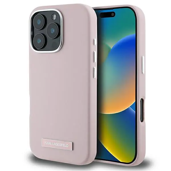 Etui Karl Lagerfeld FW Metal Plate MagSafe do iPhone 16 Pro Różowy