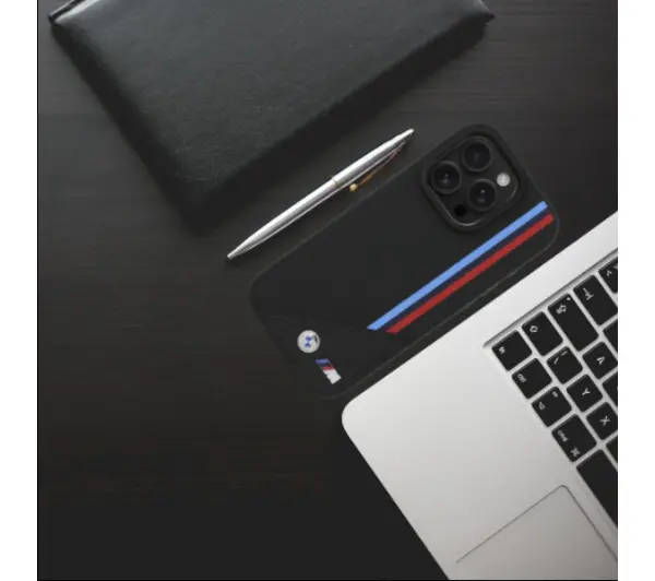 BMW M Meshed Tricolor Stripes MagSafe do iPhone 16 Pro Max Czarny
