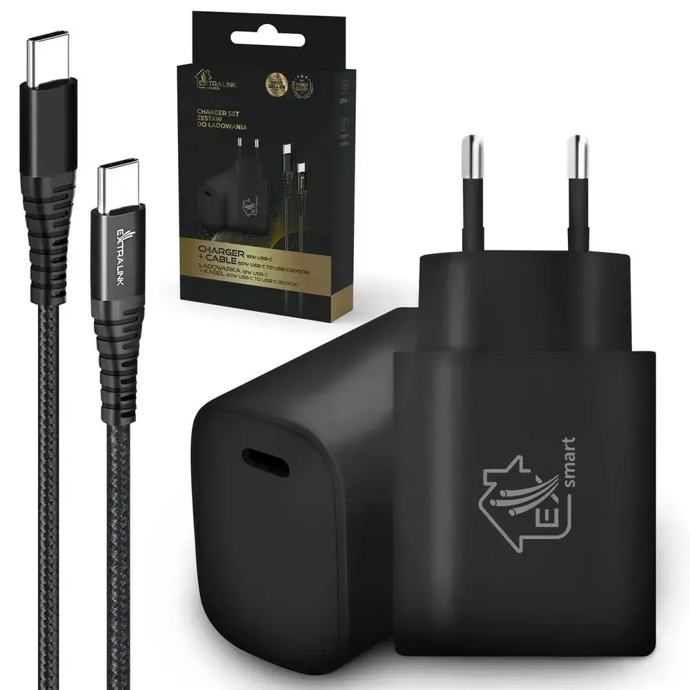 Ładowarka sieciowa Extralink Smart Life USB-C 18W + kabel USB-C do USB-C