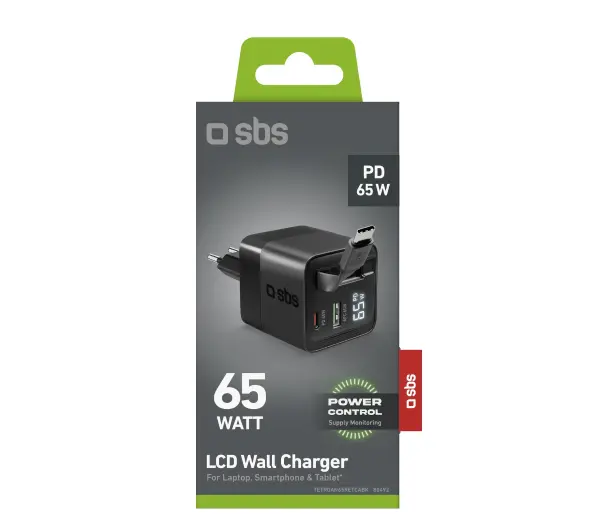 SBS LCD GaN PD65W USB-C USB-A z kablem