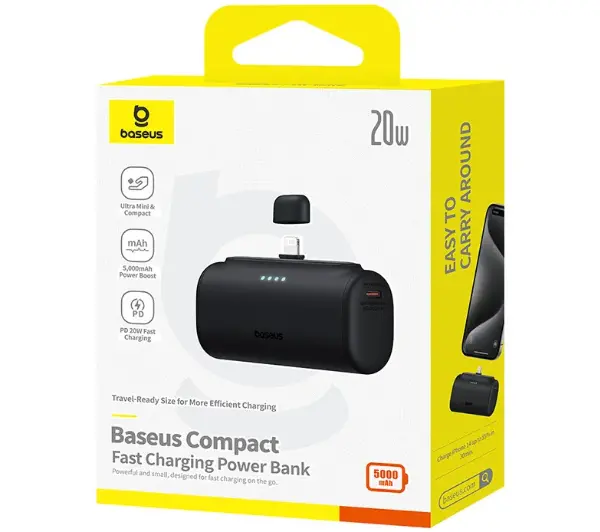 Baseus Compact IP 5000mAh 20W Lightning Czarny
