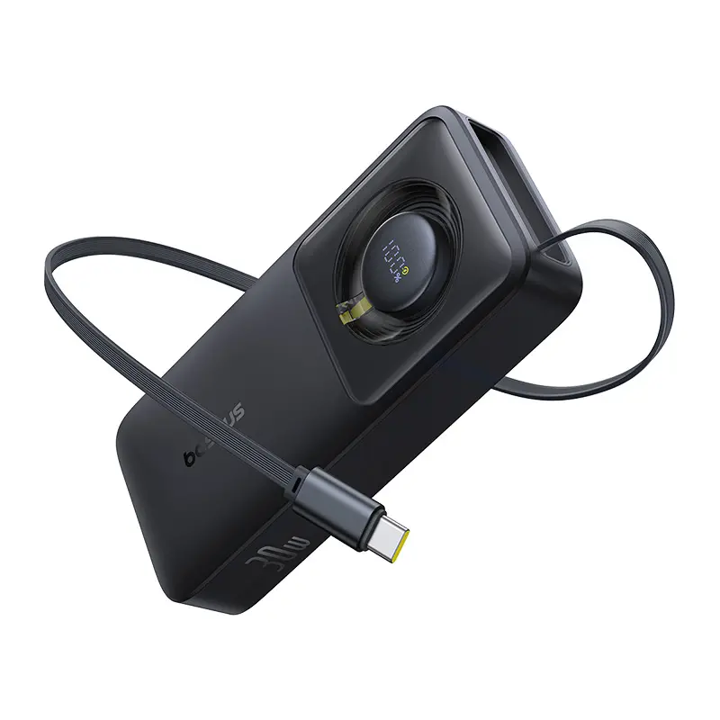 Powerbank Baseus Free2Pull 10000mAh 30W Wbudowany kabel Czarny