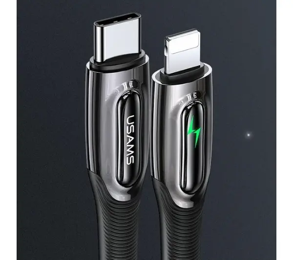USAMS USB-C do Lightning Smart Power-off 20W PD Cable 1.2m Czarny