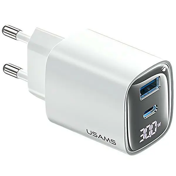 Ładowarka sieciowa USAMS 30W GaN USB-C/USB-A Fast Charging XC Series Biały