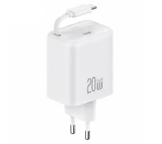 USAMS 1xUSB-C Retractable PD+QC 20W Gan Fast Charging Biały