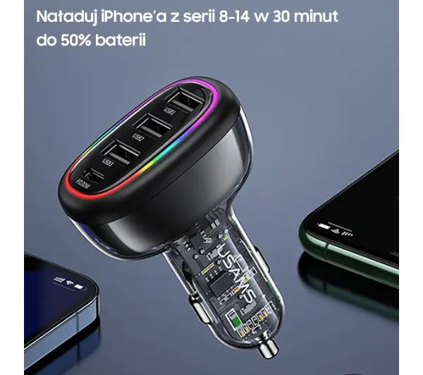 USAMS 1xUSB-C 3xUSB-A C34 48W 3A+C PD Fast Charge Czarny