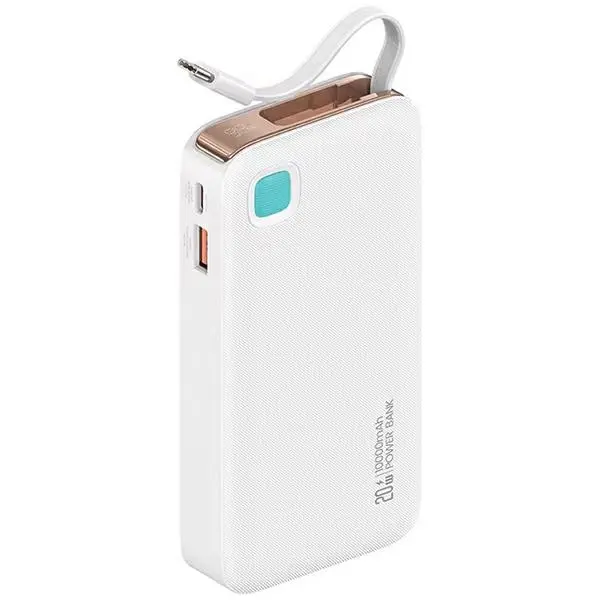 Powerbank USAMS US-CD224 Ze zwijanym kablem USB-C Retractable 10000mAh PD20W Fast Charge XY Series Biały