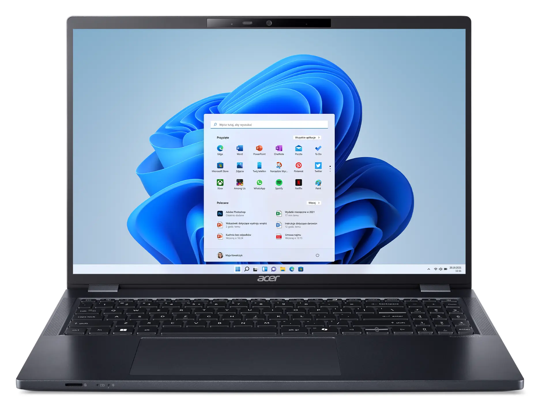 Laptop Acer TravelMate P4 16 TMP416-53-TCO 16" Ulta 5 125U 16GB RAM 512GB Dysk SSD Win11 Pro Czarno-niebieski Funkcje AI