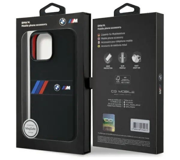 BMW Silicone Middle Stripe MagSafe do iPhone 16 Pro Max Czarny