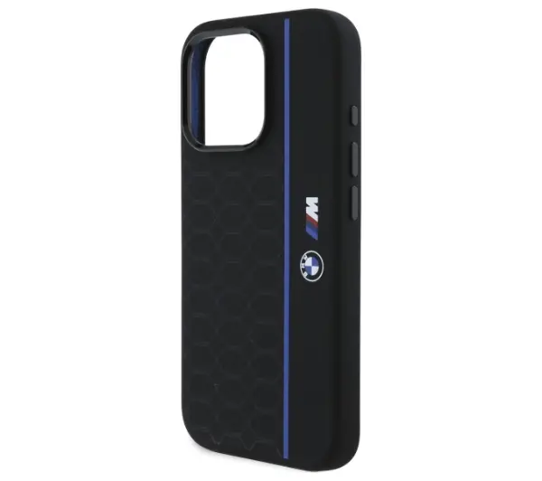 BMW Silicone Hexagon Blue Line MagSafe do iPhone 16 Pro Max Czarny