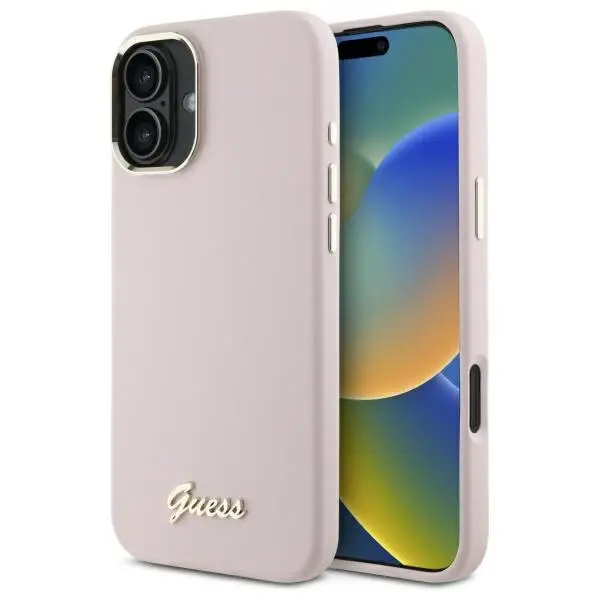 Etui Guess Silicone Script Metal Logo & Frame do iPhone 16 Pro Różowy