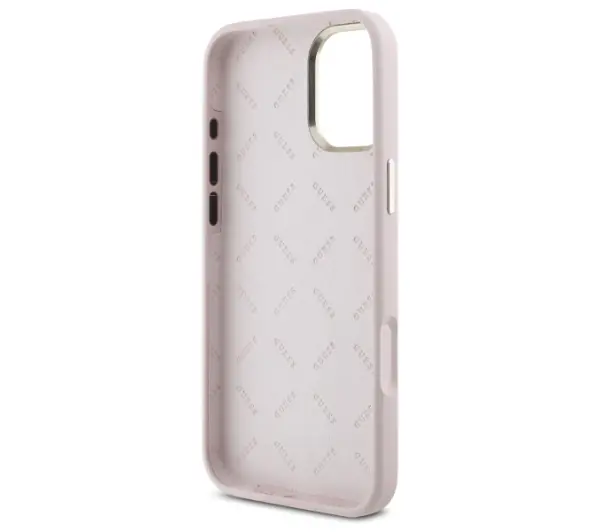 Guess Silicone Script Metal Logo & Frame do iPhone 16 Pro Różowy