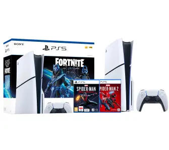 Konsola Sony PlayStation 5 Slim D Chassis (PS5) 1TB z napędem Fortnite Cobalt + Marvel’s Spider-Man 2 + Spider-Man Miles Morales