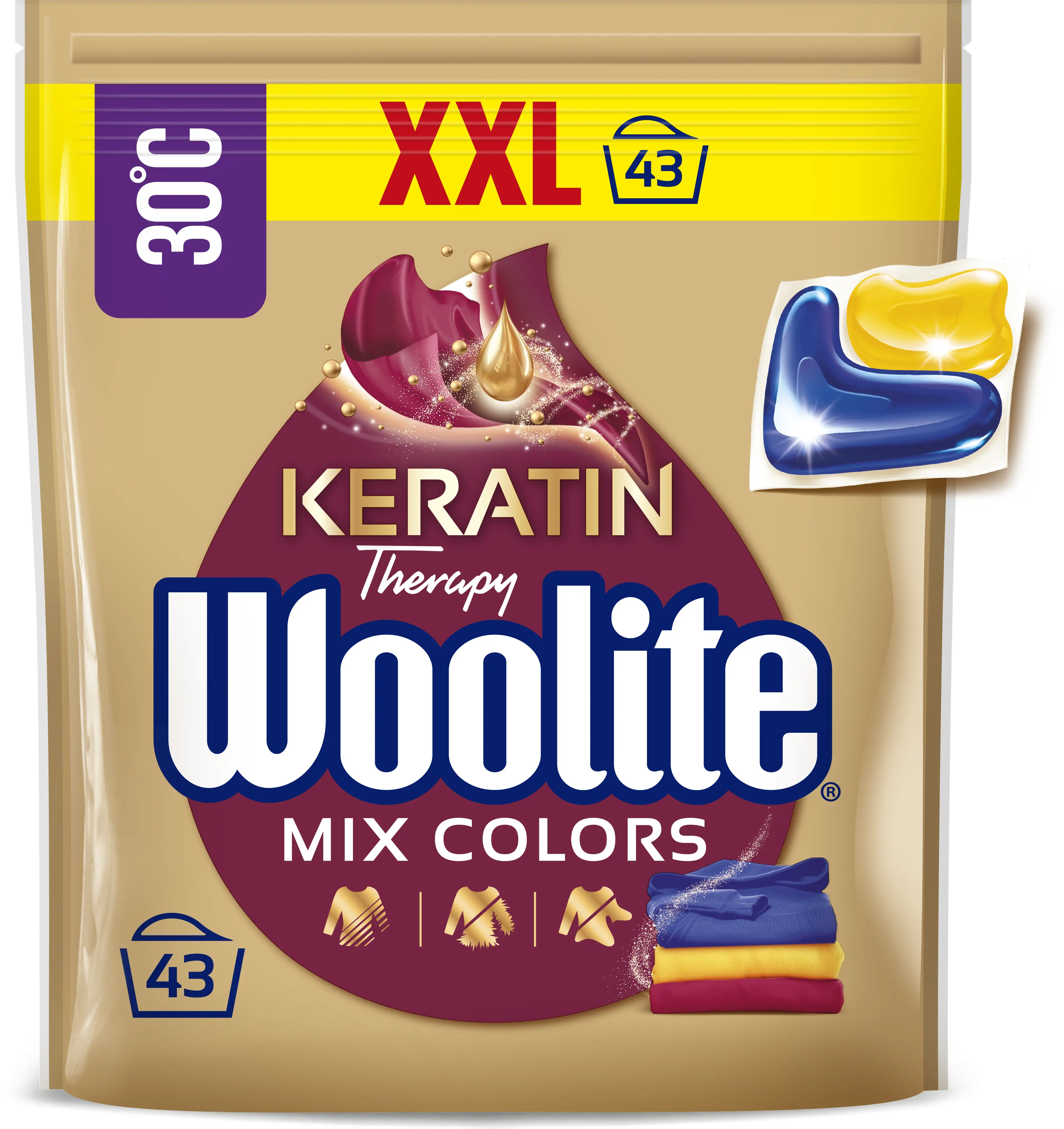 Kapsułki do prania Woolite Keratin Therapy Mix Colors do kolorów 43szt.