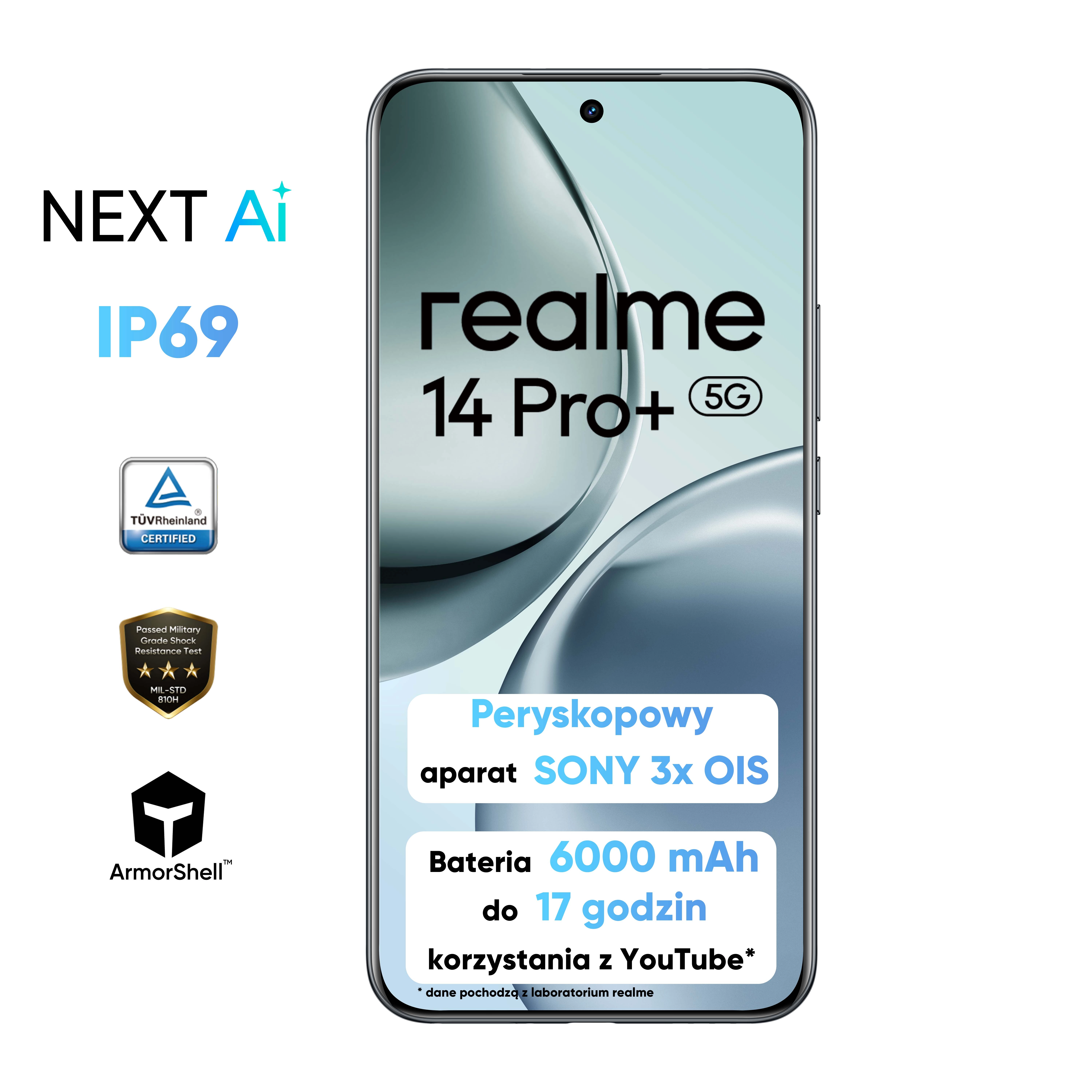 Smartfon realme 14 Pro+ 5G 8/256GB 6,83" 120Hz 50Mpix Szary