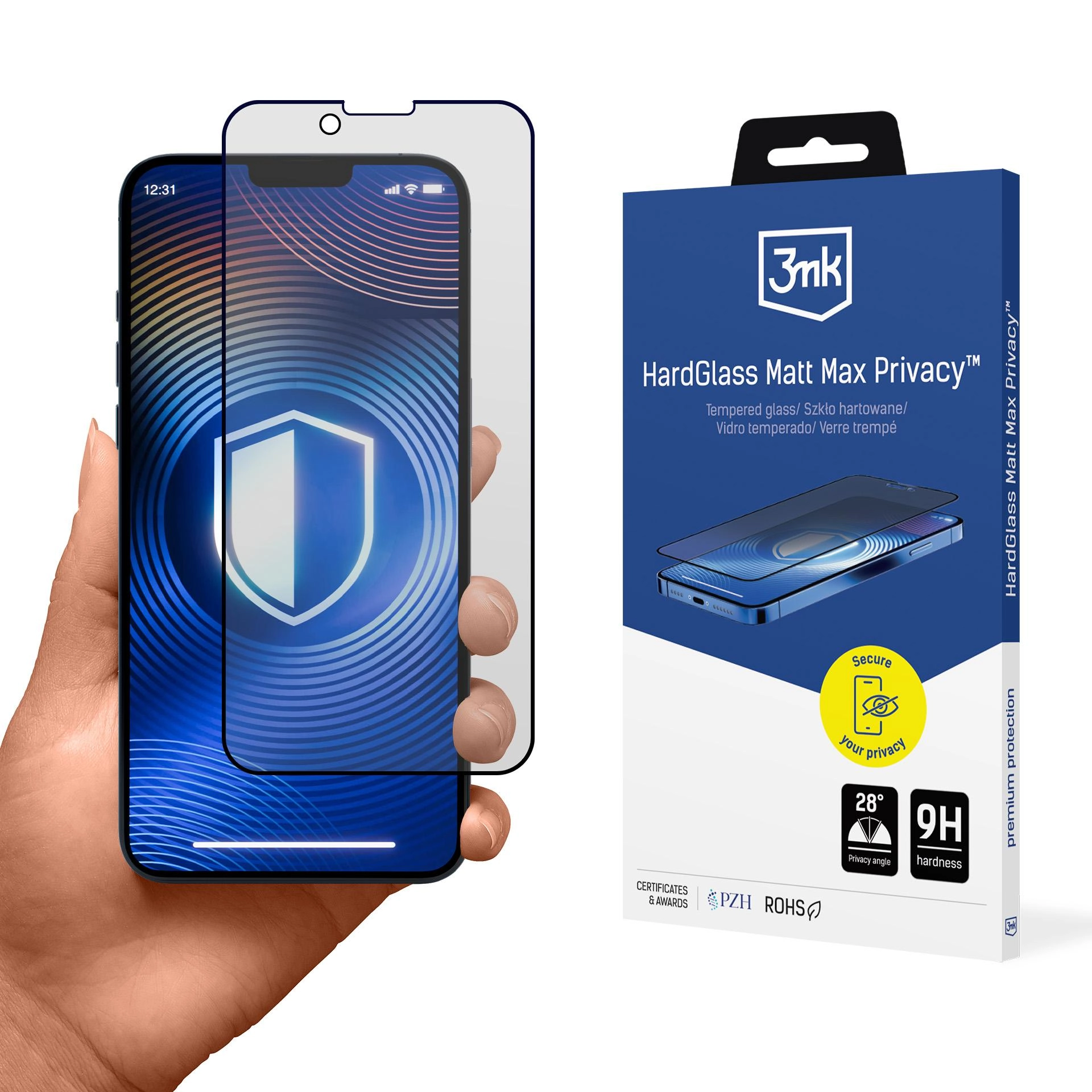 Szkło hartowane 3mk Hardglass Matt Max Privacy do iPhone 13/13Pro/14/SE4/16E