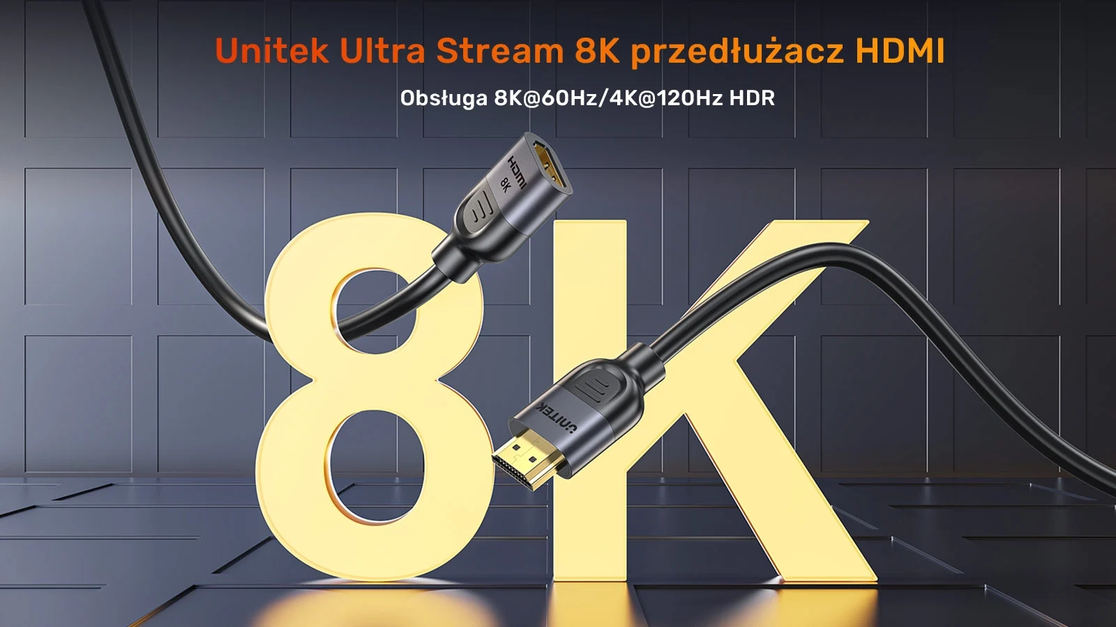Przedłużacz HDMI Unitek C11091AGY01-0.5M (M-F) 2.1 8K 0,5m