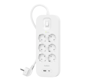 Belkin SRB002VF2M-V2, 6 gniazd, 2m, USB-C PD 18W, USB-A, Biały