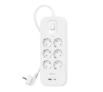 Listwa Belkin SRB002VF2M-V2, 6 gniazd, 2m, USB-C PD 18W, USB-A, Biały