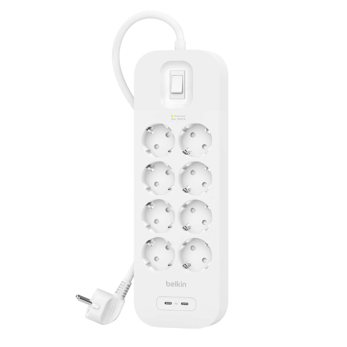 Listwa Belkin SRB004VF2M-V2, 8 gniazd. 2m, 2x USB-C PD 30W, Biały