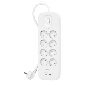 Listwa Belkin SRB004VF2M-V2, 8 gniazd. 2m, 2x USB-C PD 30W, Biały