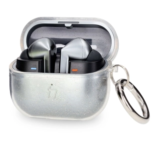 Bizon Elastyczne z karabińczykiem do Samsung Galaxy Buds 3/3 Pro Przezroczysto-brokatowy